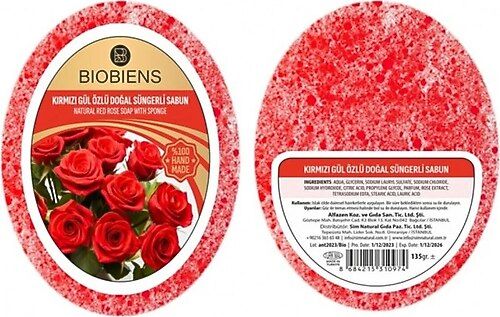 BİOBENS SÜNGERLİ SABUN KIRMIZI GÜL ÖZLÜ 135 GR